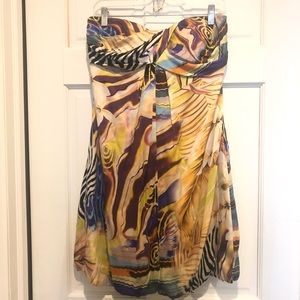 CACHE Colorful silk floral & animal print cocktail dress
